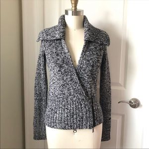 Club Monaco Heathered Navy Wool Zip Cardigan
